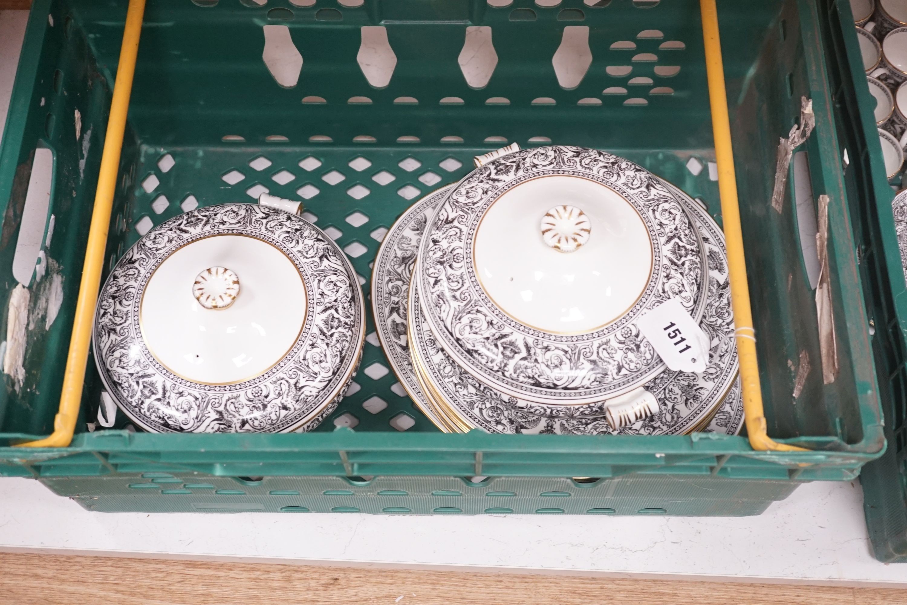 A Wedgwood 'Florentine' black part dinner and coffee service